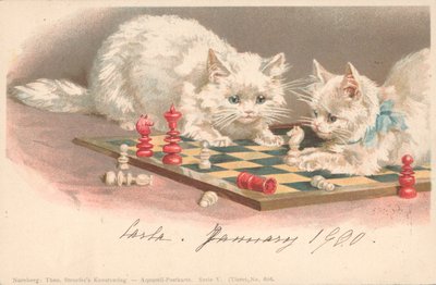 Cats Playing Chess by English School
