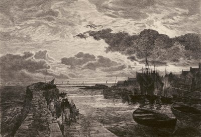 Cellardyke Harbour, etched by Chauvel, after Sam Bough by English School