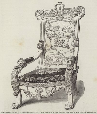 Chair presented to C B Adderley, Esquire, MP, by the Colonists of the Eastern Province of the Cape of Good Hope by English School