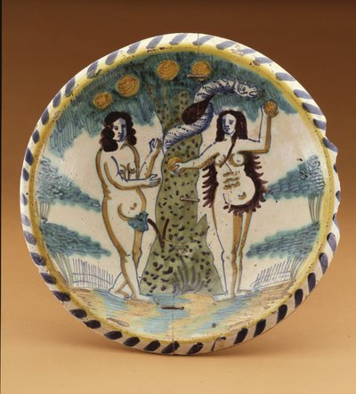 Charger Featuring the Biblical Story of Adam and Eve in the Garden of Eden, c.1680 by English School