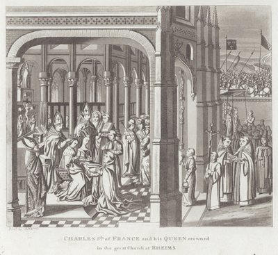Charles V of France and His Queen Crowned in the Great Church at Rheims by English School