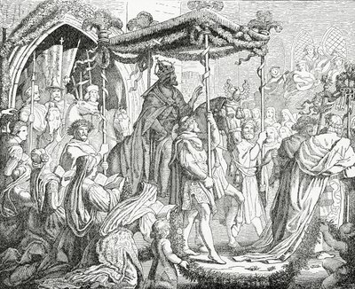 Charles IV, Holy Roman Emperor, visiting Pope Urban V in Avignon in 1365, 1882 by English School