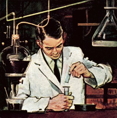 Chemist using litmus paper by English School