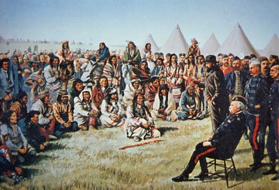 Chief Poundmaker surrenders to General Middleton during the North-West Rebellion of 1885 by English School