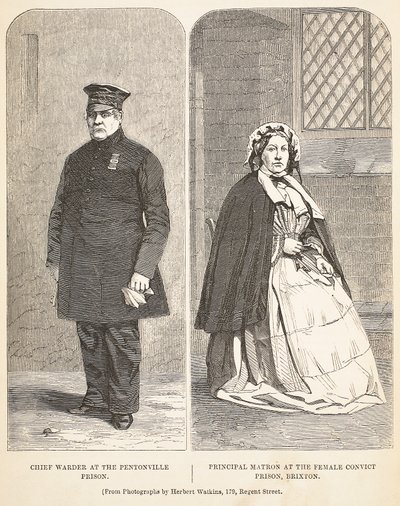 Chief Warder at the Pentonville Prison and Principal Matron at the Female Convict Prison, Brixton, illustration from The Criminal Prisons of London and Scenes from Prison Life by Henry Mayhew and John by English School