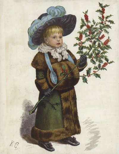 Child Holding a Large Holly Branch by English School