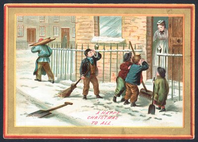 Children Cleaning Away Snow and Knocking on Doors by English School