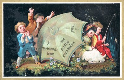 Children playing and fishing by English School