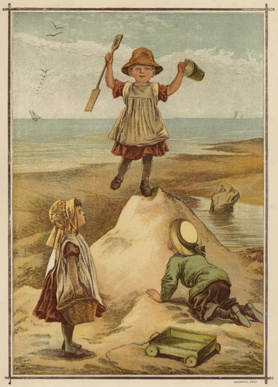 Children playing king of the castle at the seaside by English School