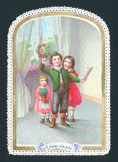 Children with wreath and flowers by English School