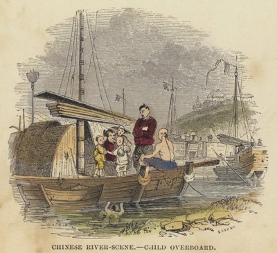 Chinese River-Scene, Child Overboard by English School