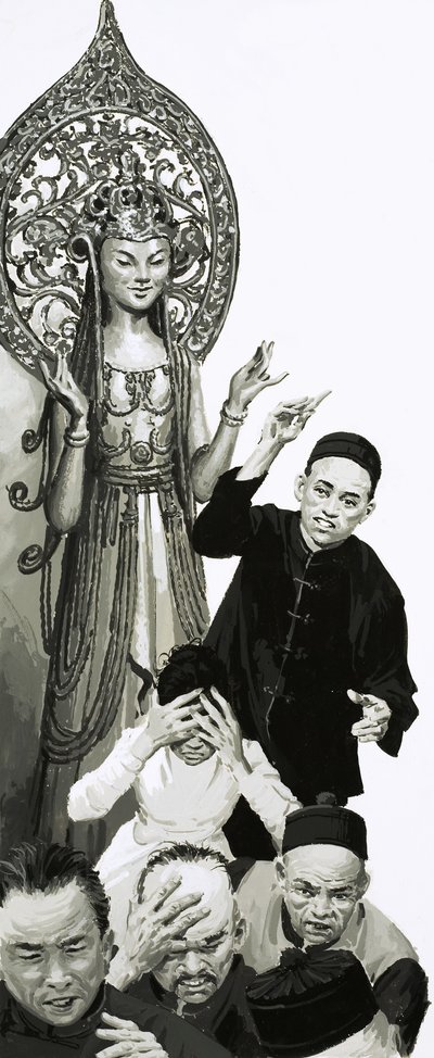 Chinese fleeing from unidentified statue by English School