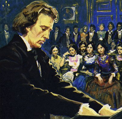 Chopin played mostly in the salons of the rich by English School