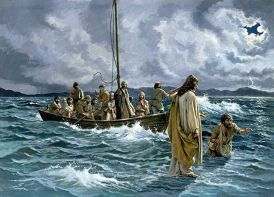 Christ walking on the Sea of Galilee by English School