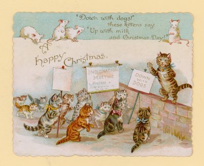 Christmas Card, with Cats and Mice by English School