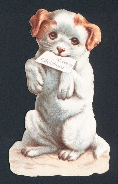 Christmas card with puppy carrying card by English School