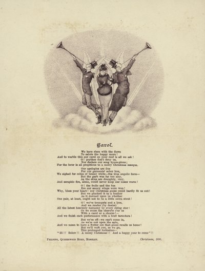 Christmas Carol with an Image of Three Angels in Victorian Clothing by English School
