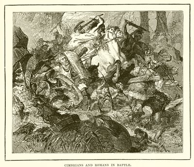 Cimbrians and Romans in battle by English School