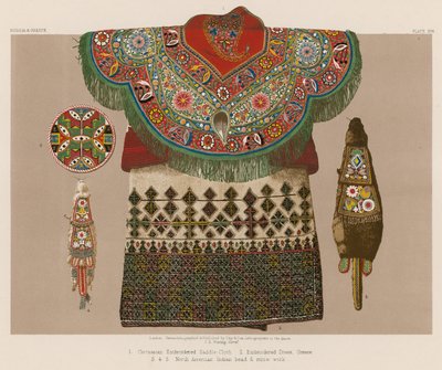 Circassian Embroidered Saddle-Cloth; Embroidered Dress, Greece; North American Indian bead and straw work by English School