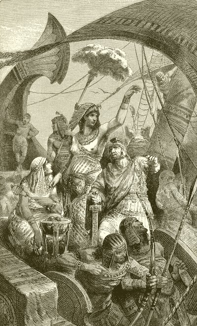 Cleopatra at the Battle of Actium by English School