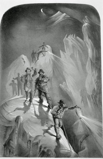 Climbing at Night, from Ten Scenes in the Last Ascent of Mont Blanc Including Five Views from the Summit, by J.D.H. Browne, published 1853 by English School
