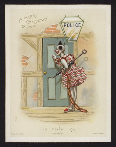 Clown knocking on the door of a police station by English School