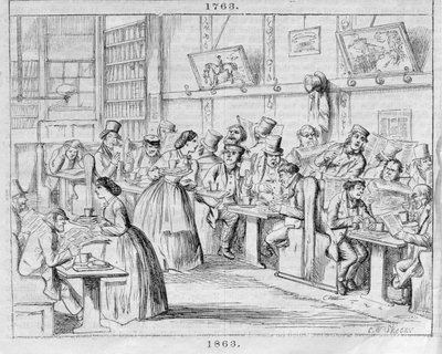Coffee Room in 1863, from London Coffee-Houses Past and Present by English School