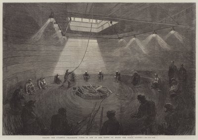 Coiling the Atlantic Telegraph Cable in One of the Tanks on Board the Great Eastern by English School