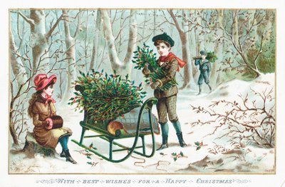 Collecting Holly in the woods by English School