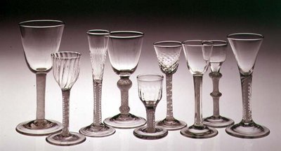 Collection of glasses with opaque twist stems, 1760-75 by English School