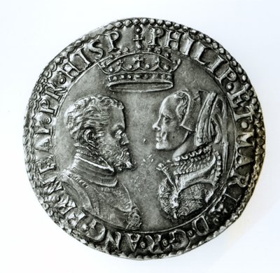 Commemorative shilling for the marriage of Philip II of Spain and Mary I of England by English School