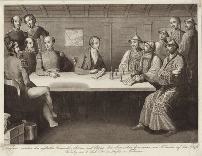 Conference at Chusan between Commodore Bremer and a Chinese official on HMS Wellesley 4 July 1841 by English School