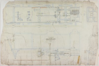 Construction drawing for the 2-2-2 locomotive by R. & W. Hawthorn & Co. for the Great Northern Railway Co. by English School