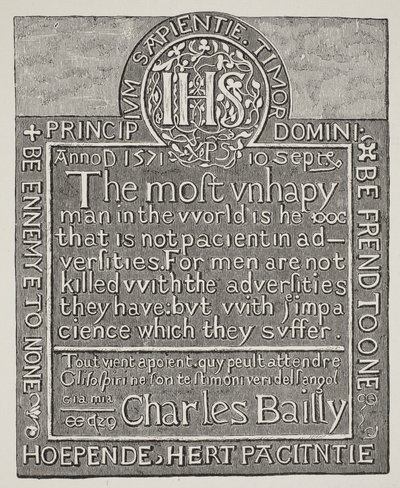Copy of a carving by Charles Bailly, from the wall of the Beauchamp Tower, Tower of London, 1571 by English School