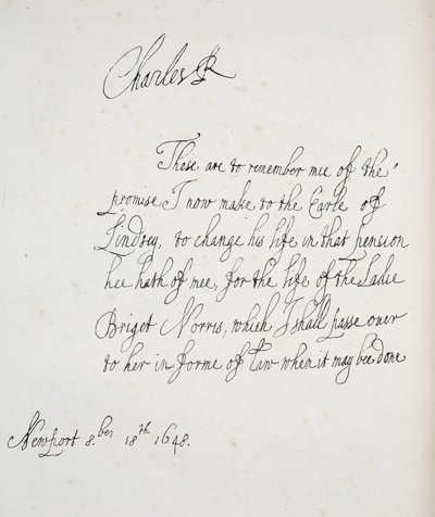 Copy of a letter written by Charles II, 1648 by English School