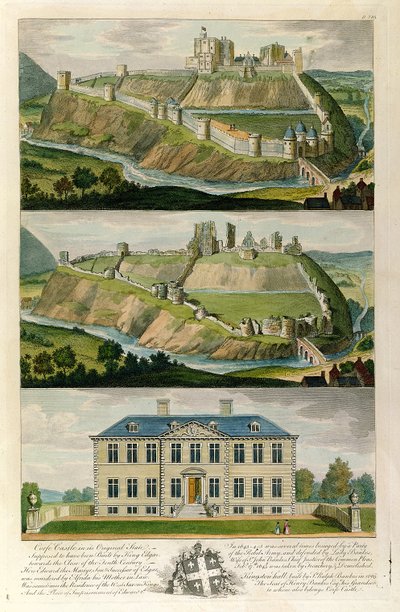Corfe Castle in its original state, as a ruin, and Kingston Hall, seat of Henry Bankes by English School