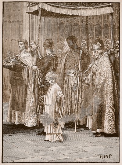 Coronation of Richard in Westminster Abbey: the procession along the aisle (Illustration from Cassell