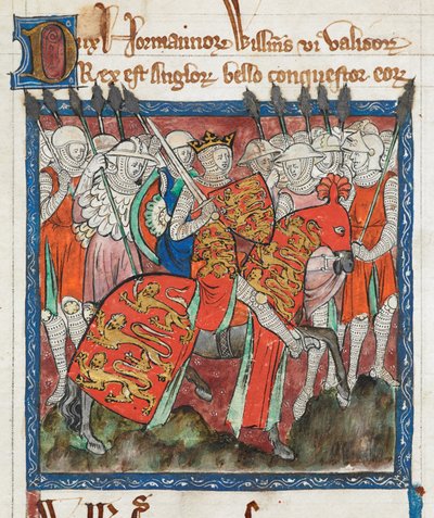 William the Conqueror riding with his soldiers, Liber Legum Antiquorum Regum by English School