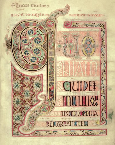 Incipit page to the Gospel of St. Luke, from the Lindisfarne Gospels by English School