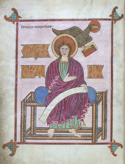 St. John with his symbol, from the Lindisfarne Gospels, 710-721 by English School