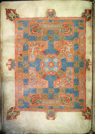 Carpet page opening the Gospel of St. Mark, from the Lindisfarne Gospels by English School