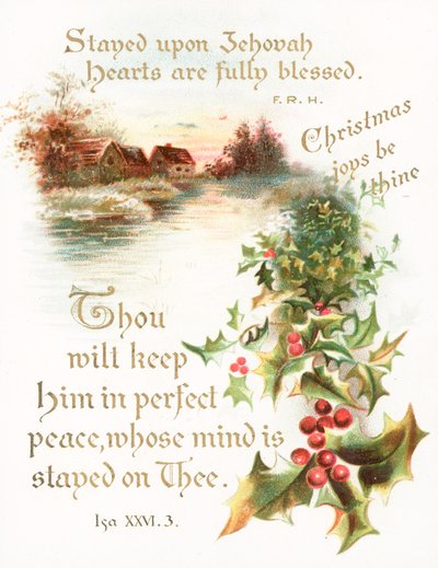 Cottage by river, Christmas Card by English School