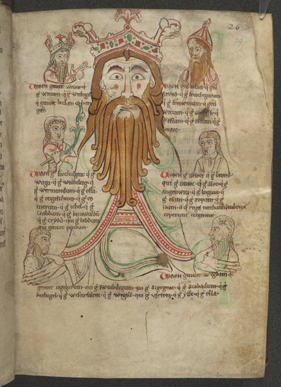 Cotton Caligula A. VIII, f.29 Drawing of Woden surrounded by his descendants; in a tract on the Heptarchy, c.1153-66 by English School