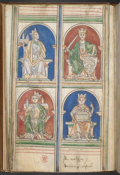 Four Kings of England: Henry II, Richard I, John and Henry III from The Kings of England from Brutus to Henry III, by Matthew Paris, c.1250-59 by English School
