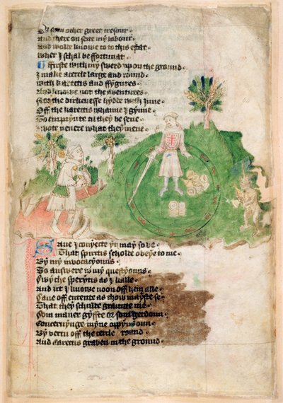 Demons bringing treasure to a magician by English School