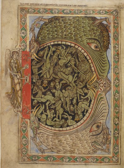 The jaws of Hell fastened by an angel, from the Psalter of Henry of Blois, c.1121-61 by English School
