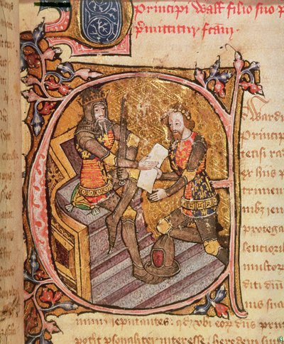 Edward III granting the Black Prince the principality of Aquitaine by English School