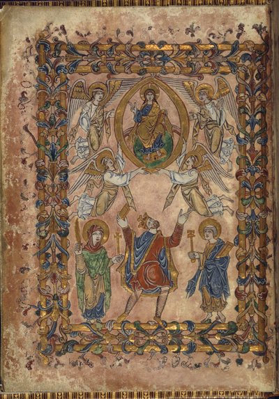 Edgar Offers Charter to Christ, Illustration from The New Minster Charter, 966 by English School
