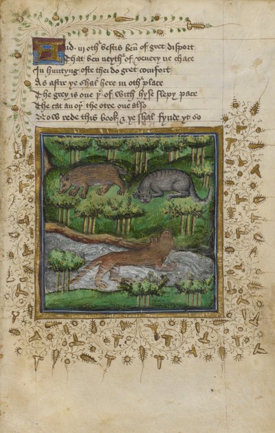 Illustration of a badger, wildcat and otter; with verse, from a 