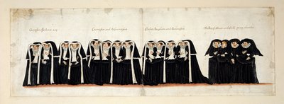 Countesses Assistants; Countesses and Viscountesses; the daughters of Earls and Baronesses; Maids of Honour and of the Privy Chamber. Part of the funeral procession of Queen Elizabeth I to Westminster Abbey, 28th April 1603 by English School